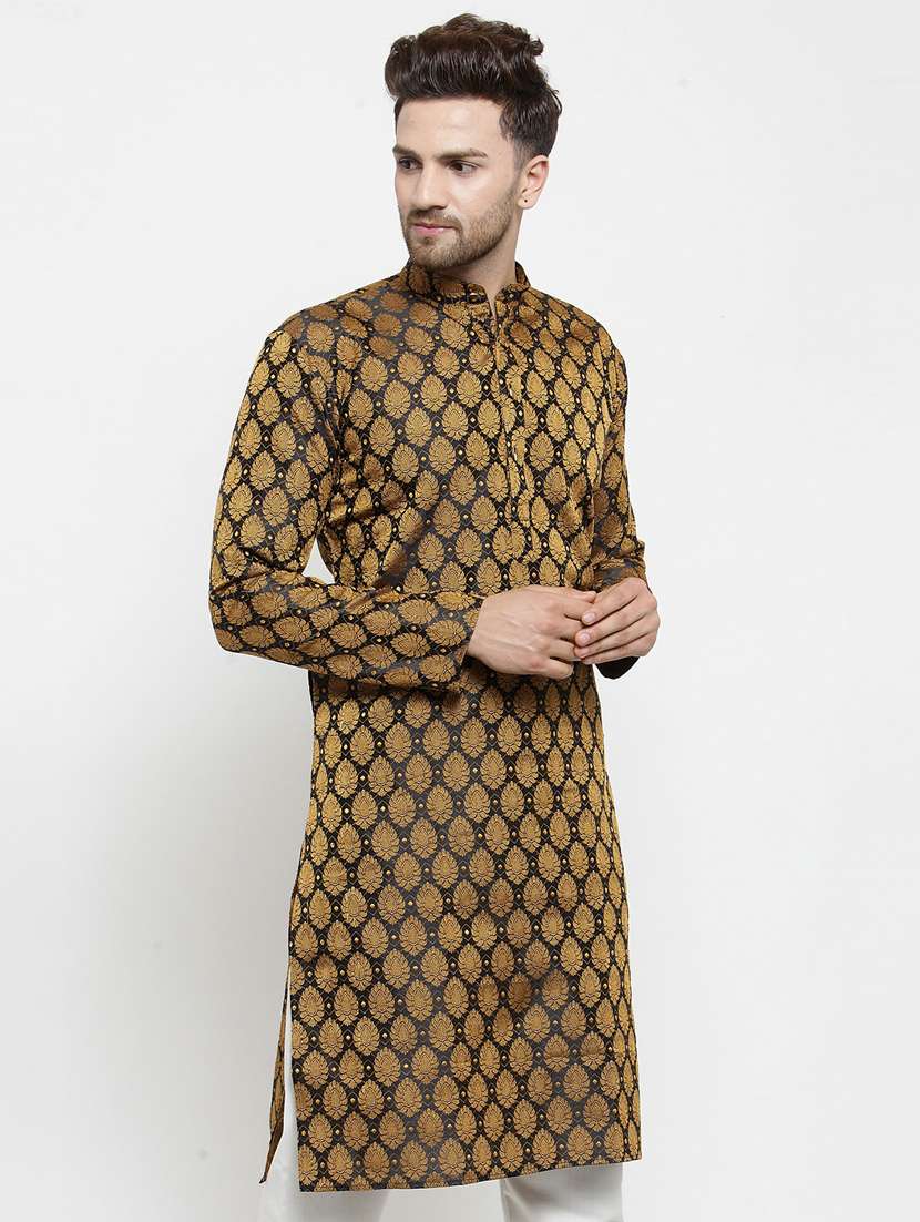 black coloured jacquard long kurta - 19147627 - Standard Image - 1