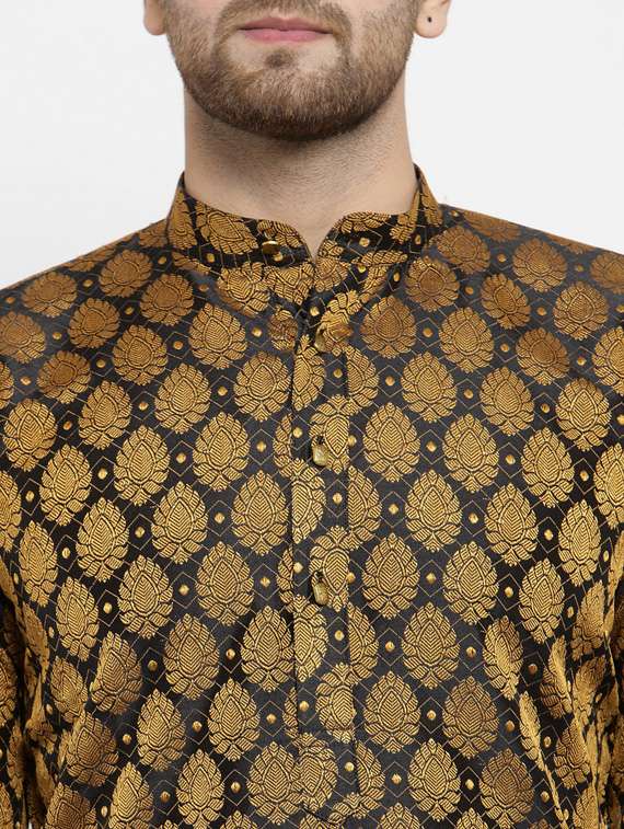 black coloured jacquard long kurta - 19147627 - Standard Image - 4