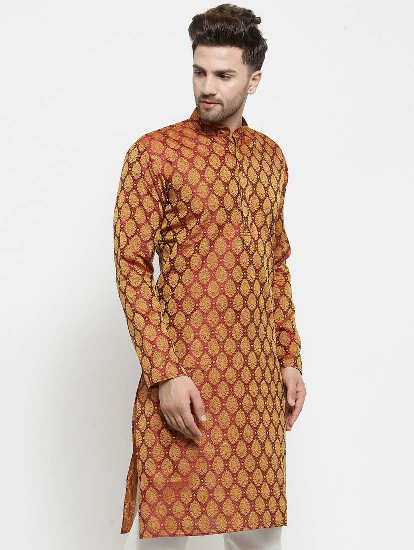 red coloured jacquard long kurta - 19147630 -  Standard Image - 1