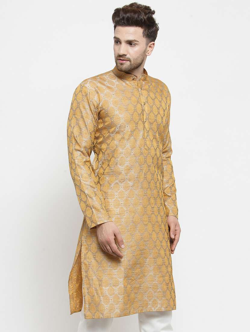 silver coloured jacquard long kurta - 19147632 - Standard Image - 1