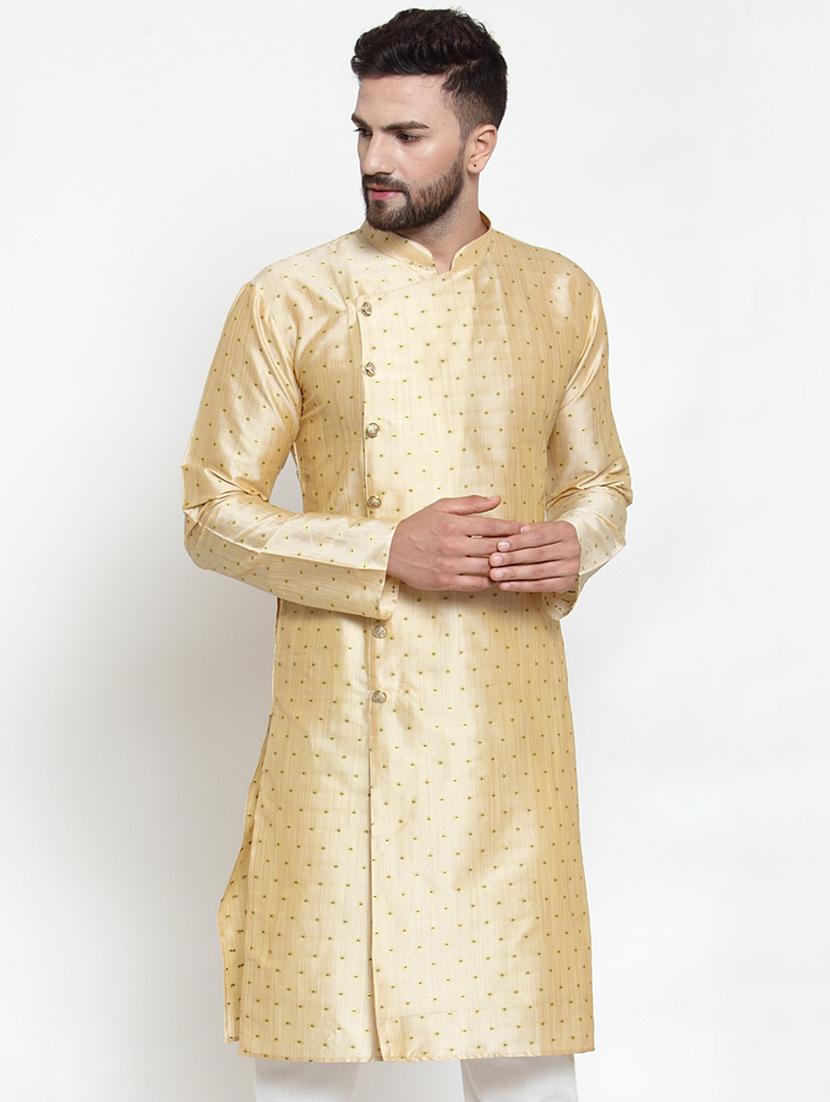 yellow coloured jacquard long kurta - 19147643 - Standard Image - 1