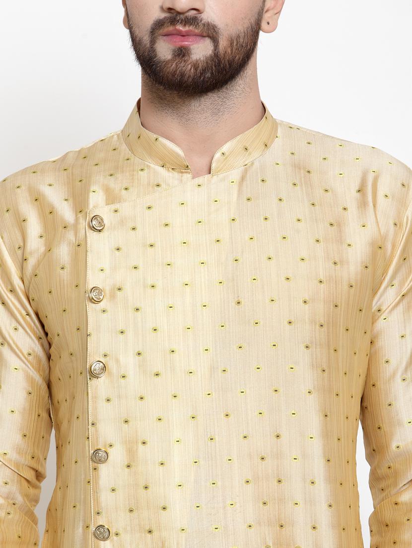 yellow coloured jacquard long kurta - 19147643 - Standard Image - 4