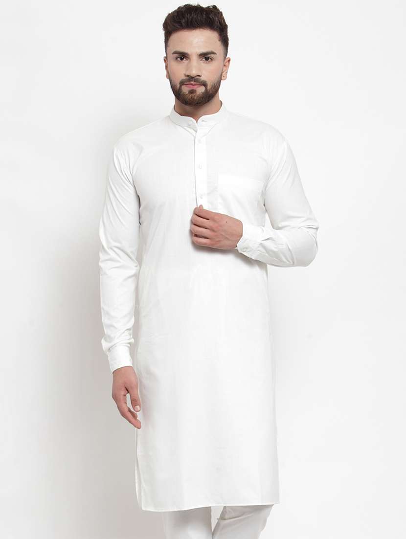 white coloured jacquard long kurta