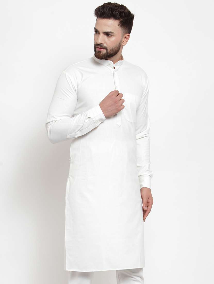 white coloured jacquard long kurta - 19147650 -  Standard Image - 1