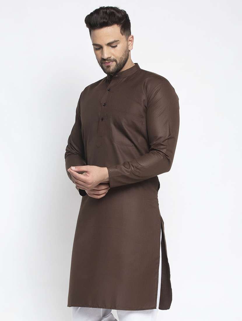 men coffee brown solids kurtas - 19147689 - Standard Image - 1