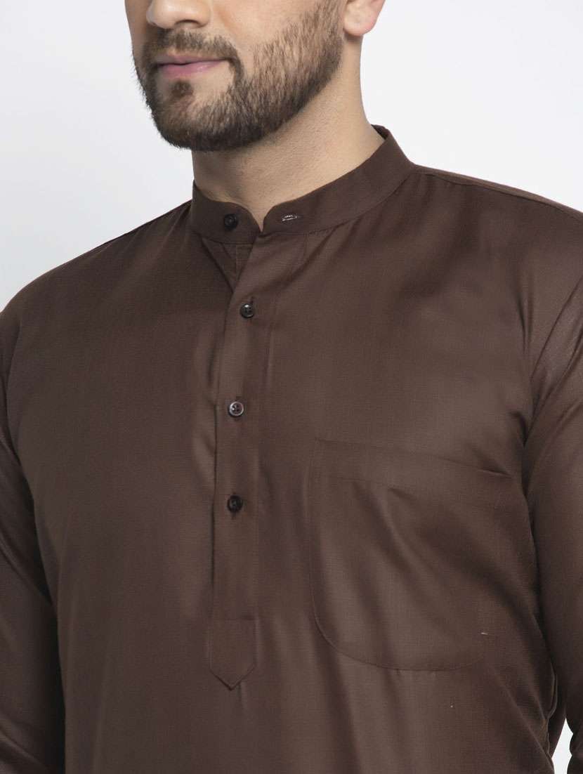 men coffee brown solids kurtas - 19147689 - Standard Image - 4