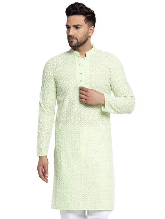 green cotton long kurta