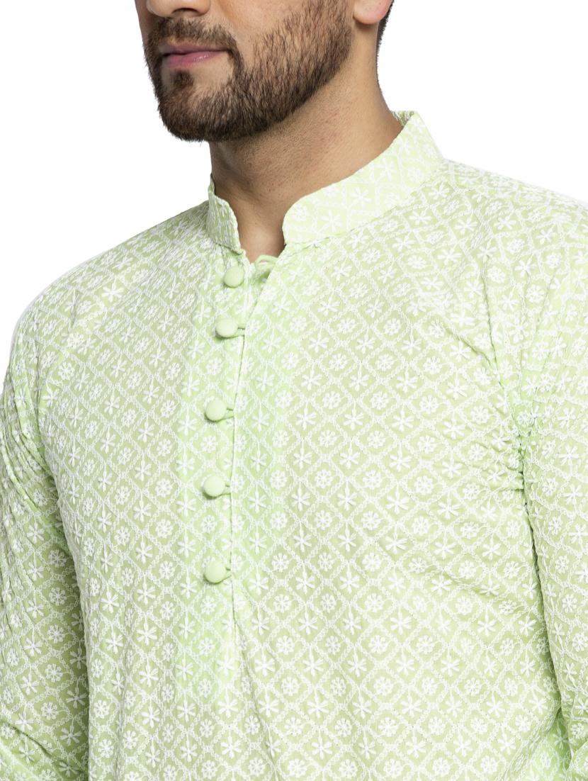 green cotton long kurta - 19147770 - Standard Image - 4