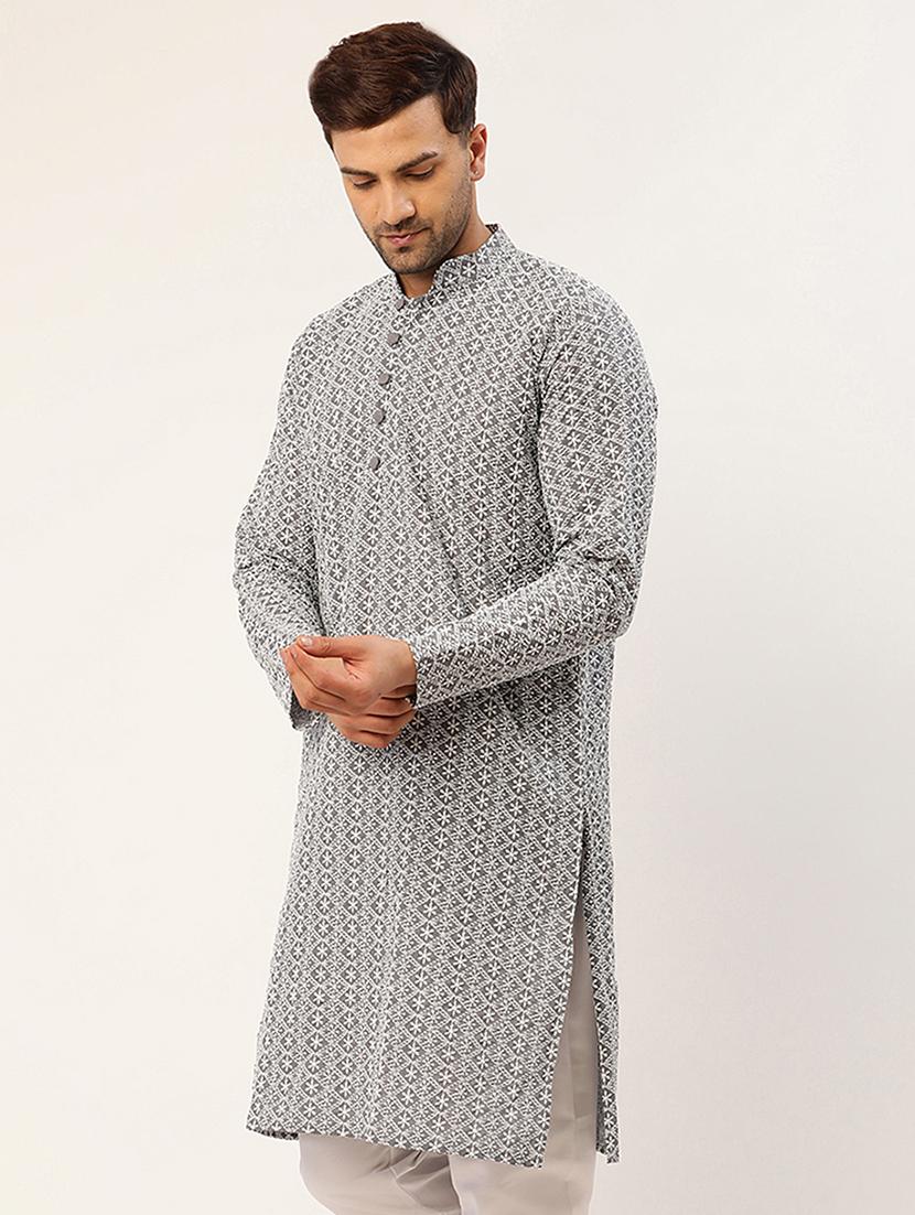 grey cotton long kurta - 19147772 - Standard Image - 1