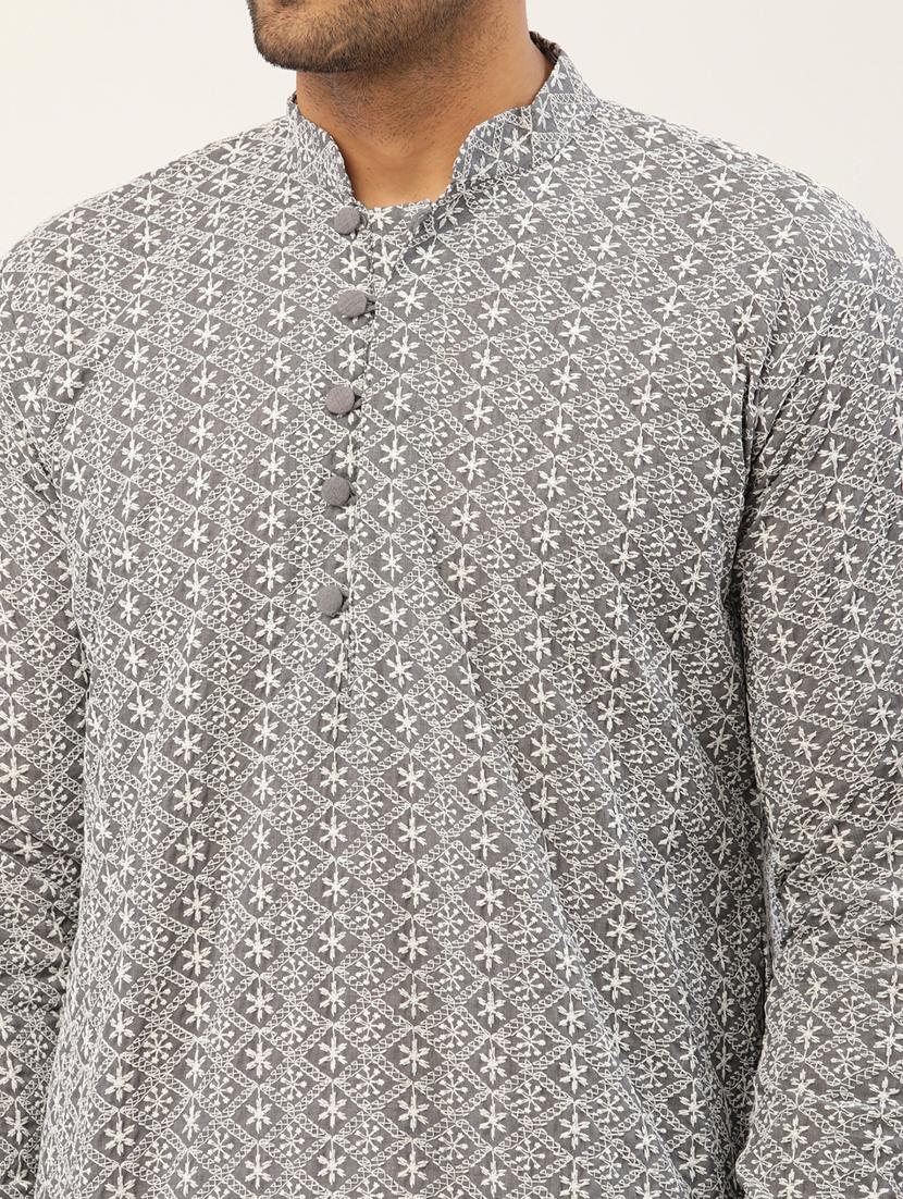 grey cotton long kurta - 19147772 - Standard Image - 4