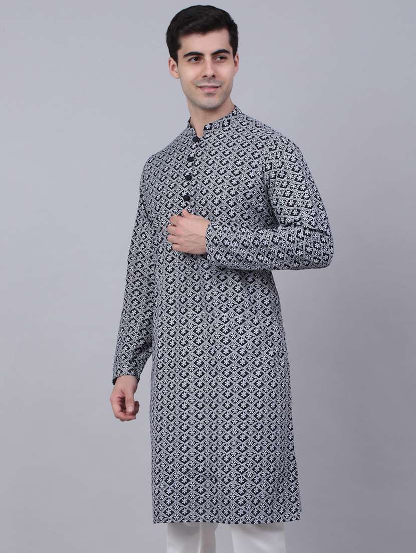 navy blue cotton long kurta - 19147779 -  Standard Image - 1