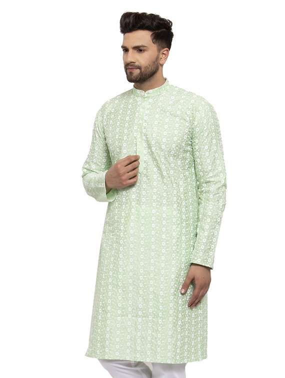 Men Embroidered Mandarin Neck Long Kurta - 19147804 -  Standard Image - 1