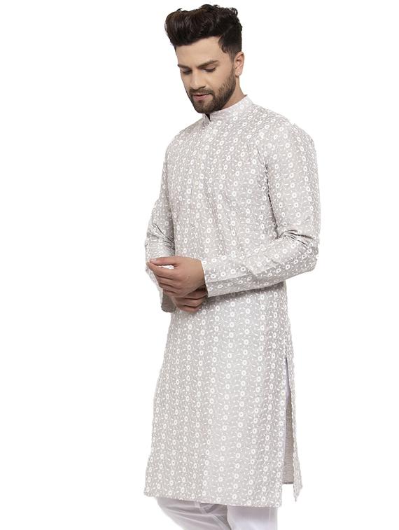 grey cotton long kurta - 19147805 -  Standard Image - 1