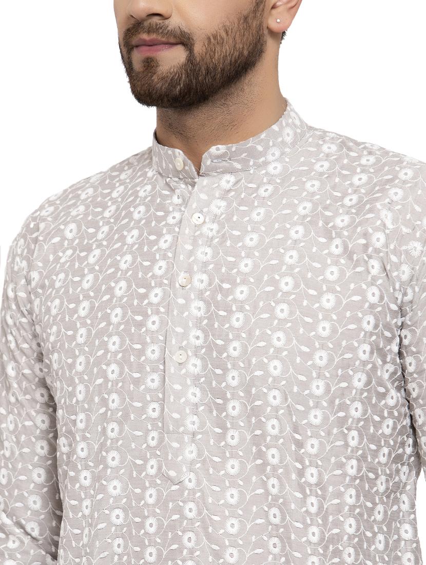 grey cotton long kurta - 19147805 - Standard Image - 4