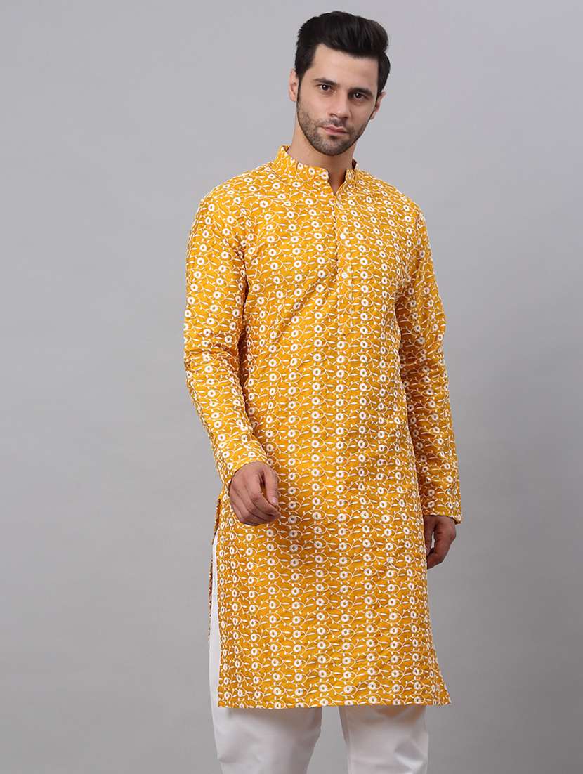 men embroidered mandarin neck long kurta