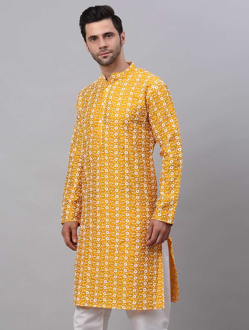 men embroidered mandarin neck long kurta - 19147807 - Standard Image - 1