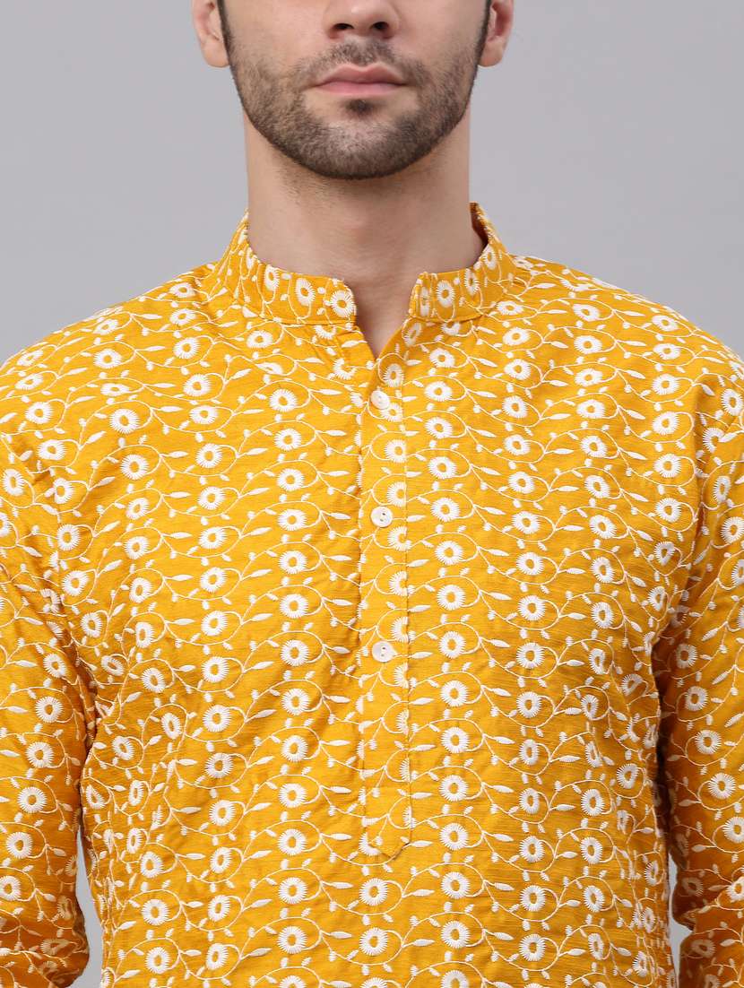 men embroidered mandarin neck long kurta - 19147807 - Standard Image - 4
