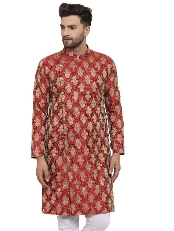 red silk blend long kurta