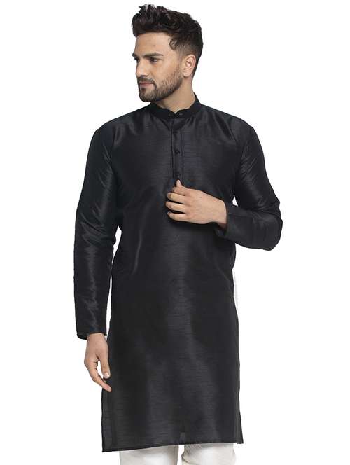 black dupion long kurta - 19147816 -  Standard Image - 0