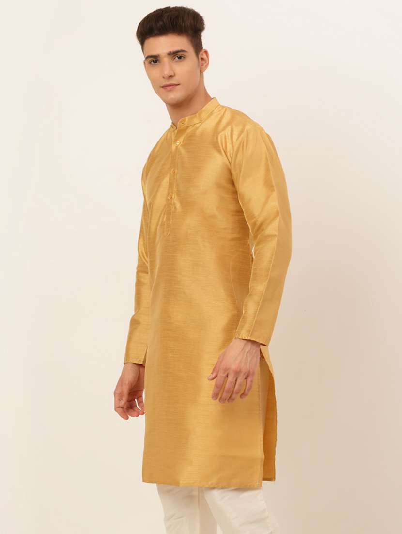gold dupion long kurta - 19147822 -  Standard Image - 1