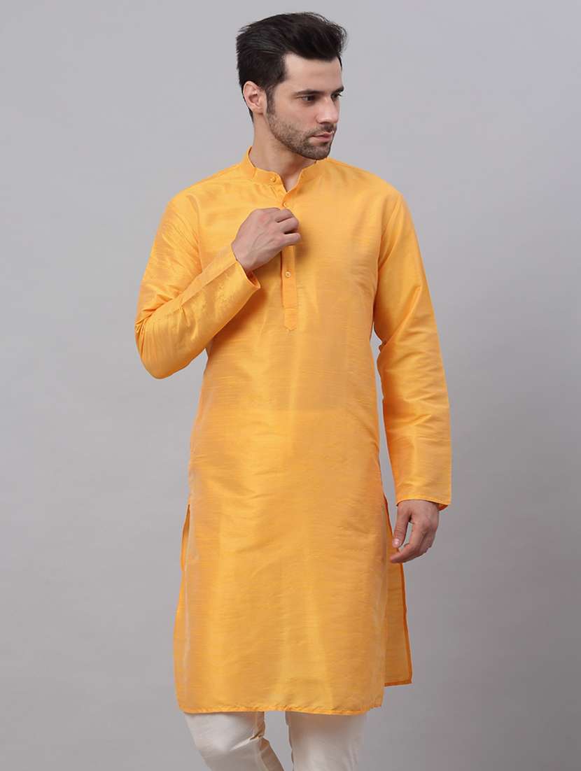 yellow dupion long kurta
