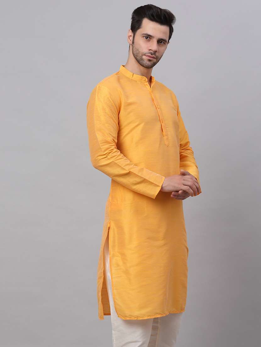 yellow dupion long kurta - 19147823 - Standard Image - 1
