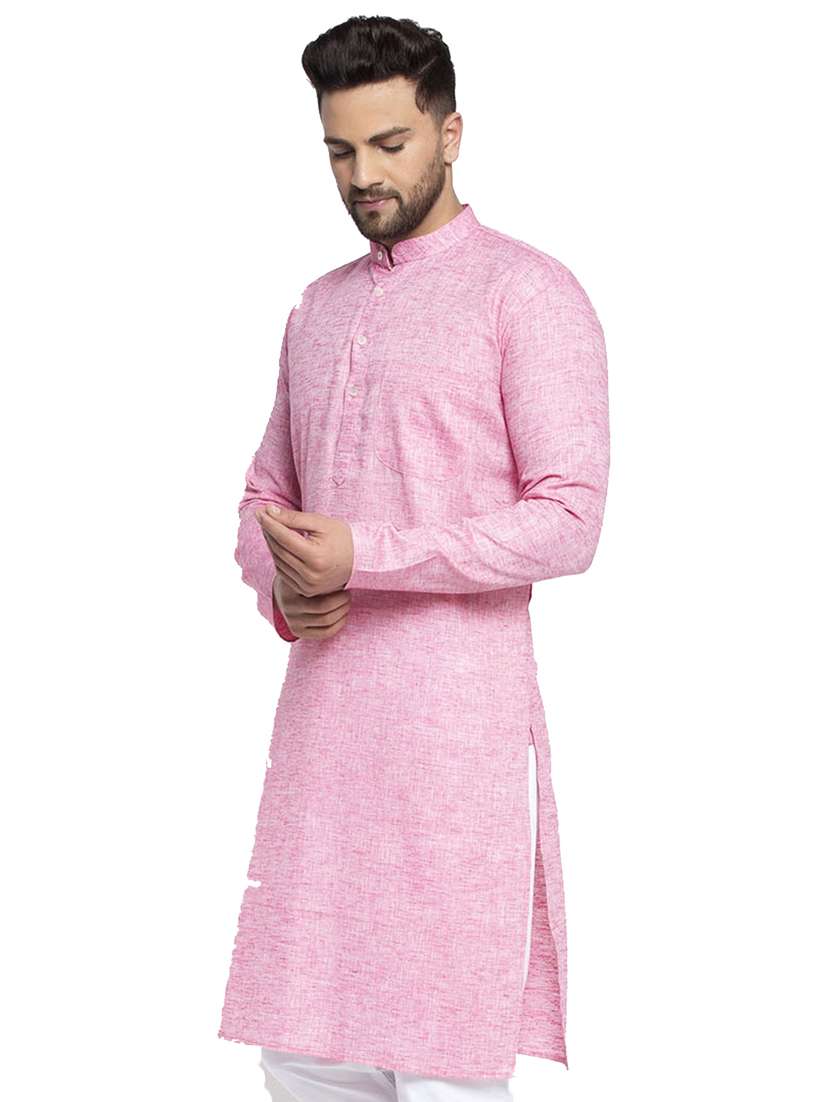 pink linen long kurta - 19147838 -  Standard Image - 1