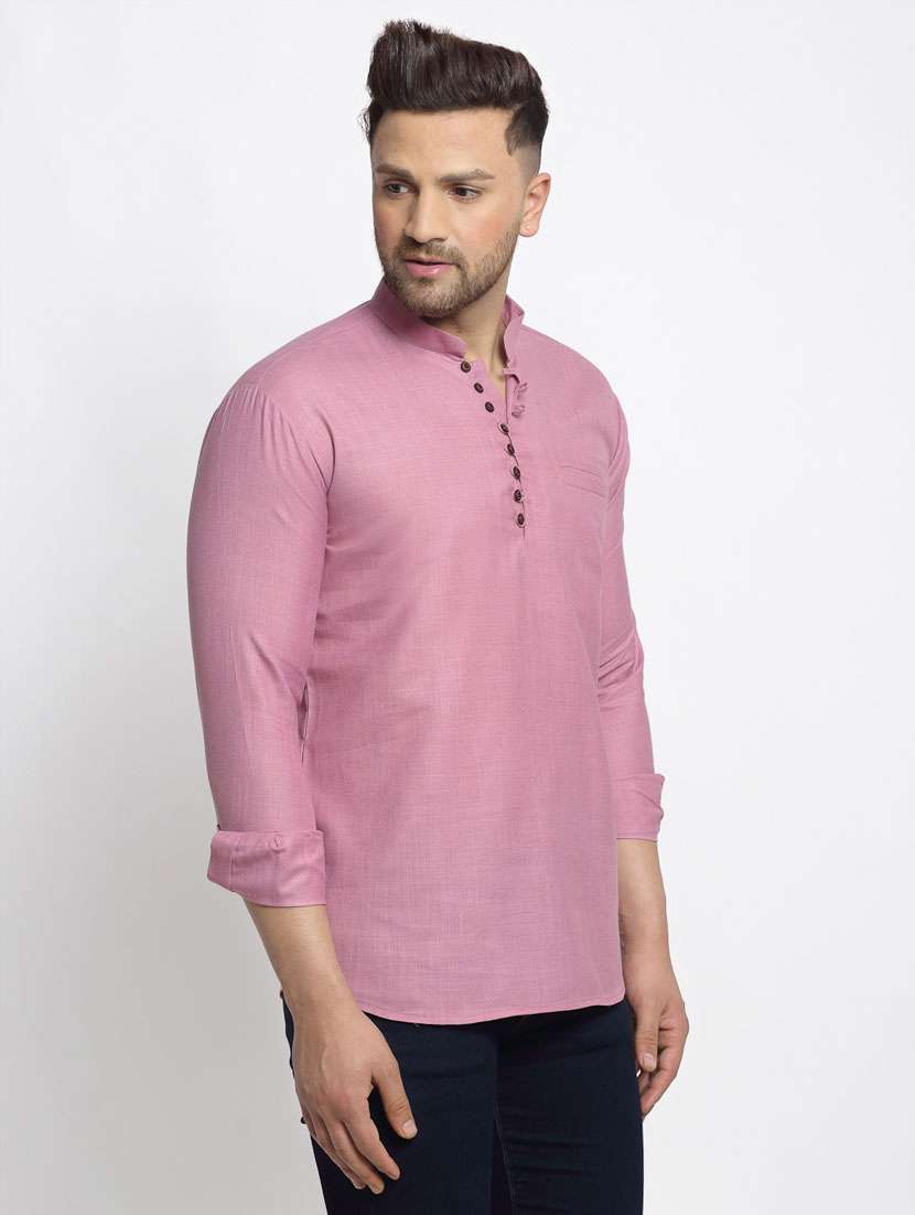 men solids mandarin neck short kurtas - 19147842 -  Standard Image - 1