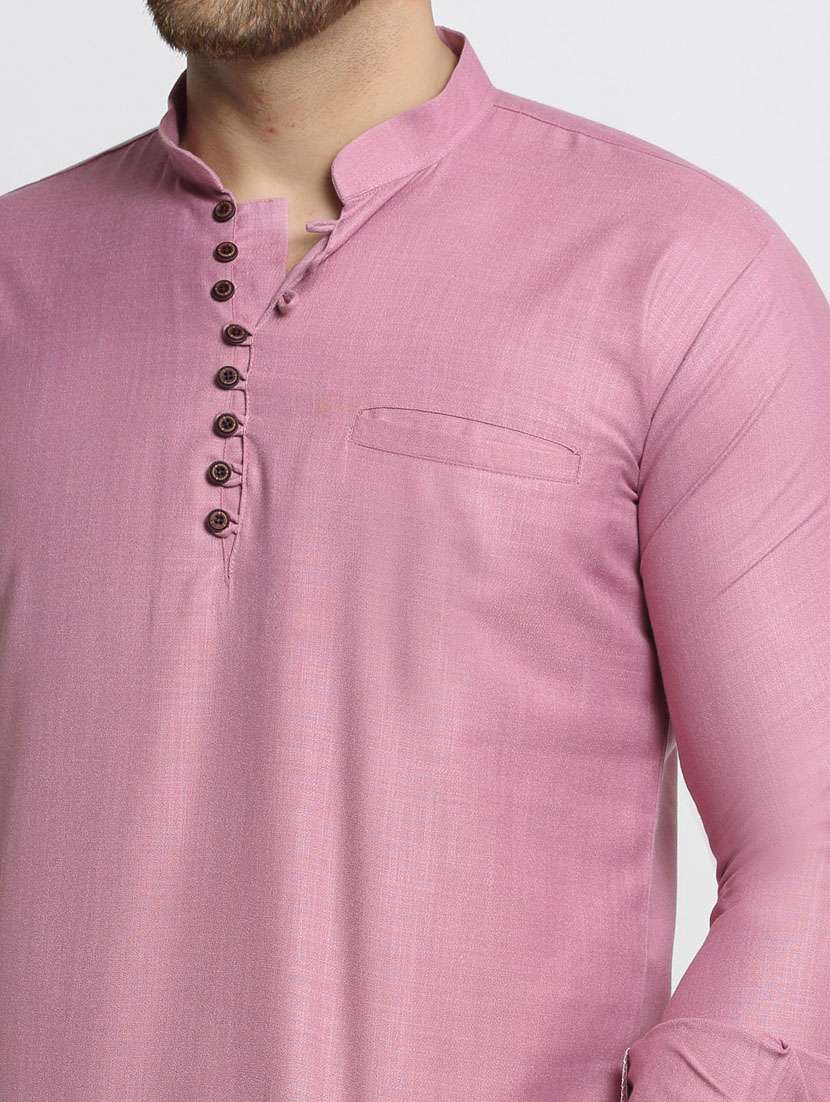 men solids mandarin neck short kurtas - 19147842 -  Standard Image - 4