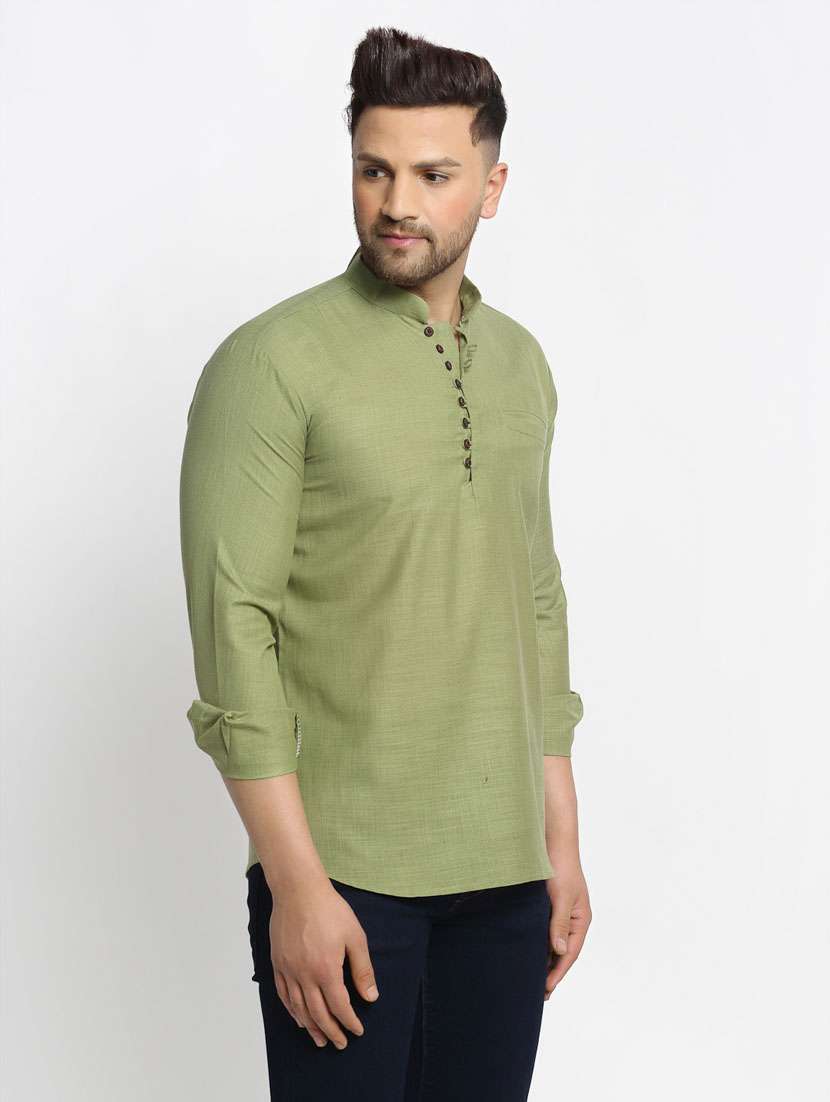 men solid mandarin neck short kurtas - 19147843 -  Standard Image - 1