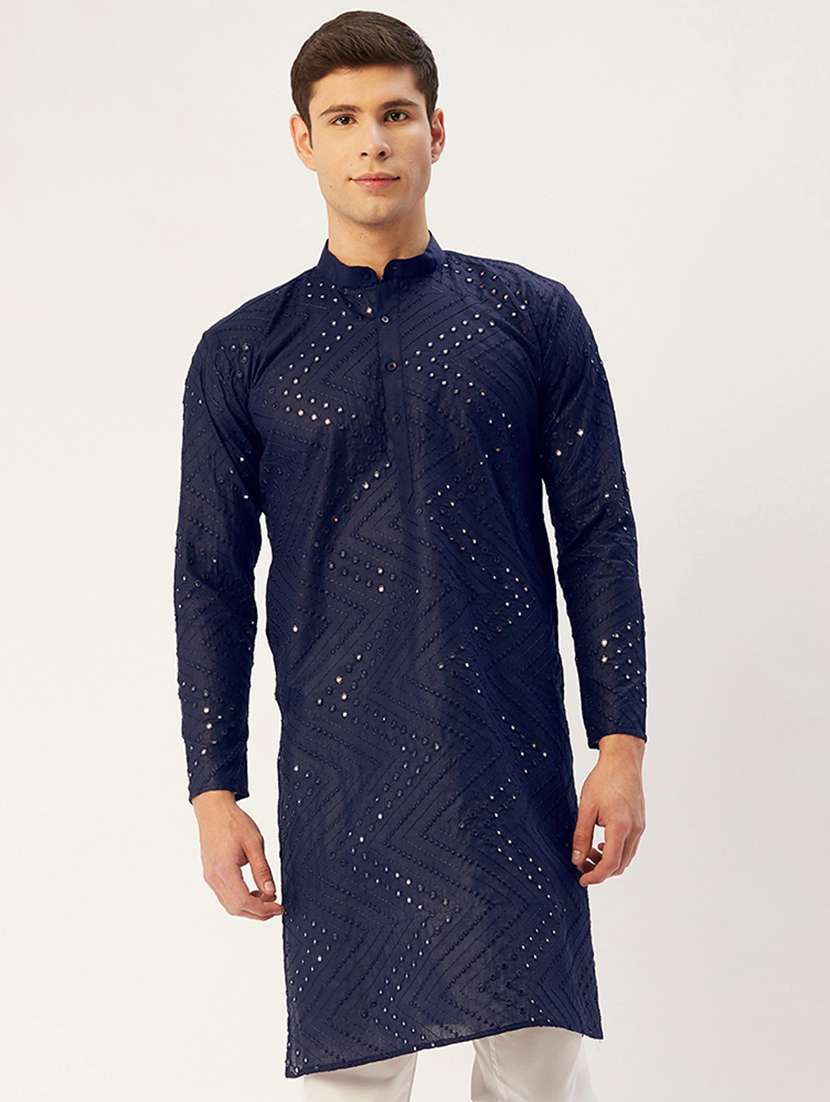 navy embroidered long kurta