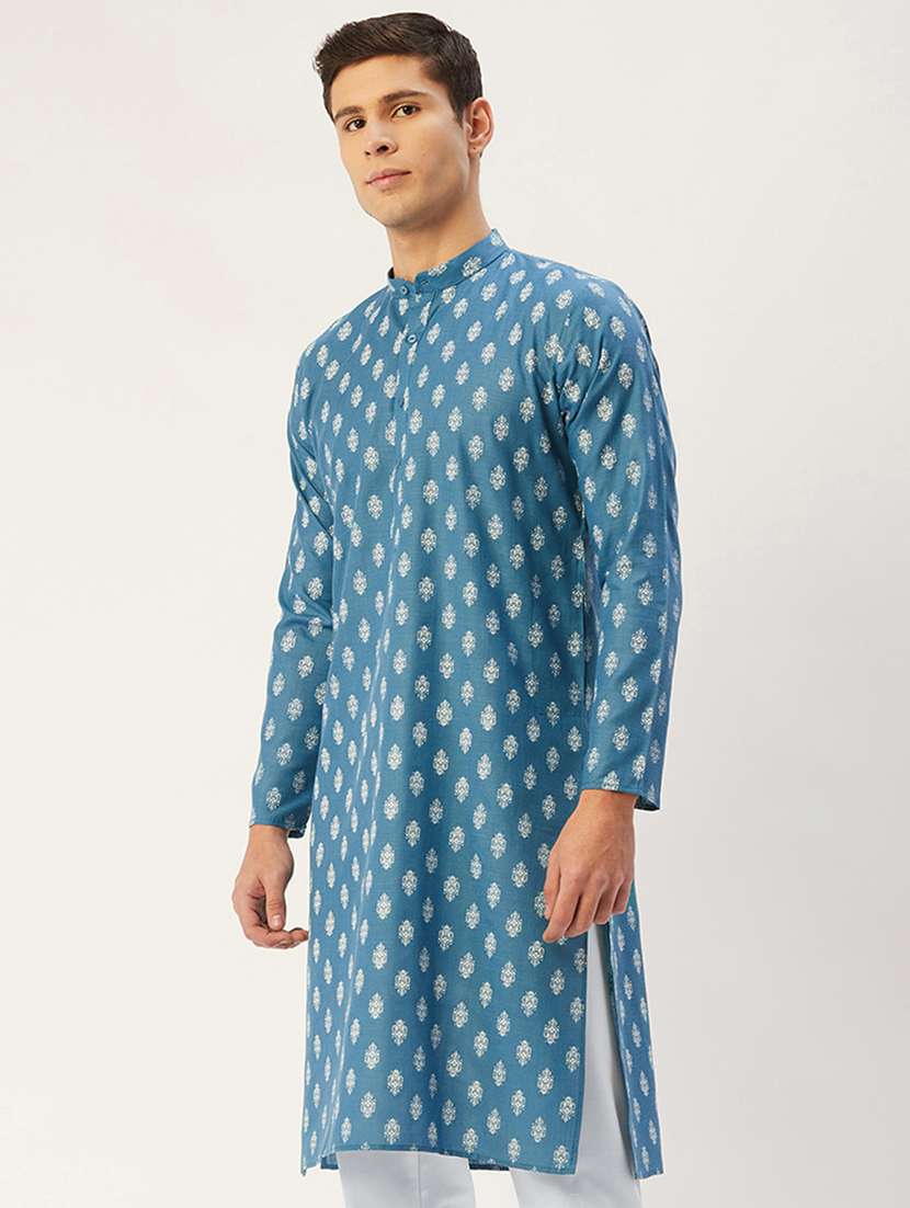 light blue printed long kurta - 19147902 -  Standard Image - 1