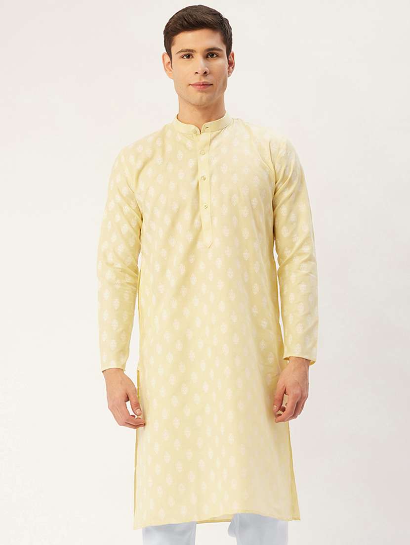 yellow printed long kurta