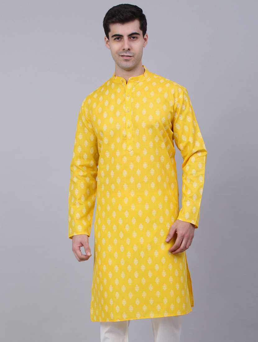 yellow printed long kurta
