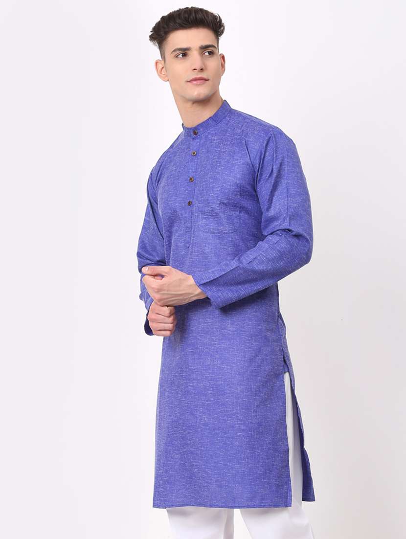 blue self design long kurta - 19147933 - Standard Image - 1