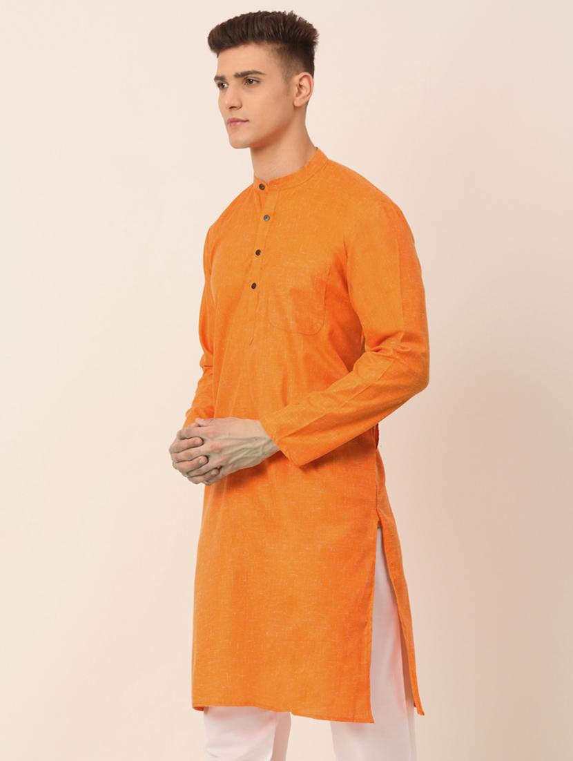 orange self design long kurta - 19147935 - Standard Image - 1