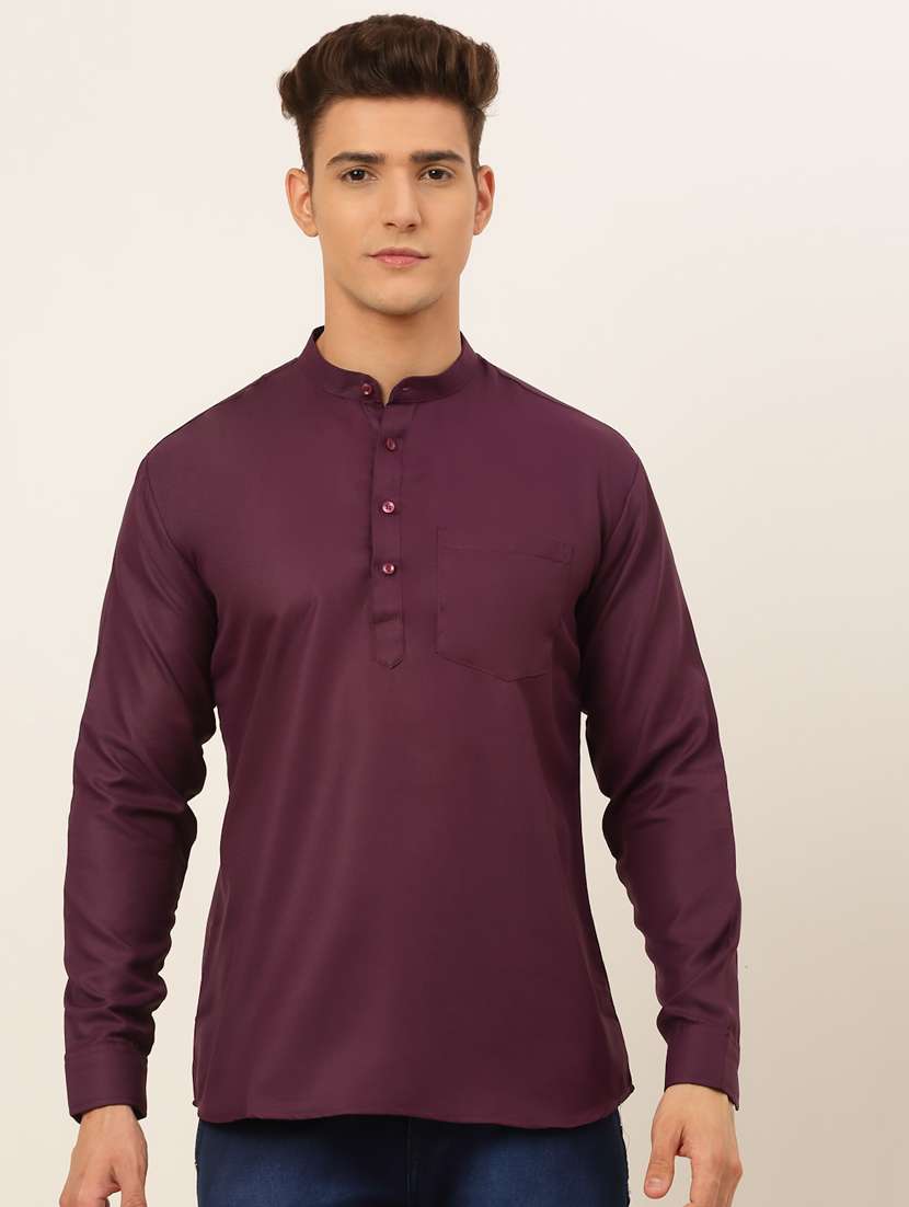 men solid mandarin neck short kurta