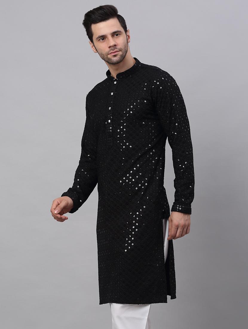 black mandarin neck embroidered kurta - 19148028 - Standard Image - 1