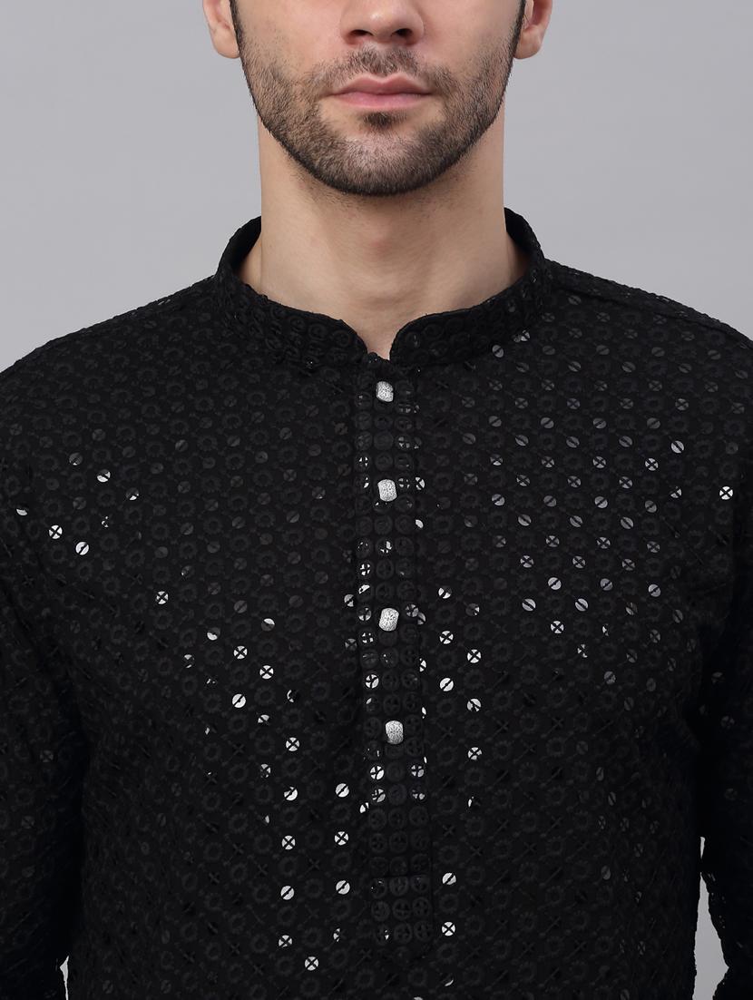 black mandarin neck embroidered kurta - 19148028 - Standard Image - 4