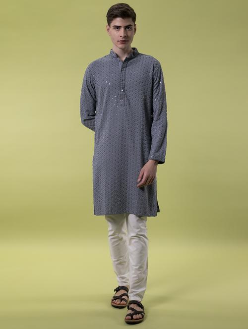 mandarin neck embroidered work straight kurta - 19148029 -  Standard Image - 0