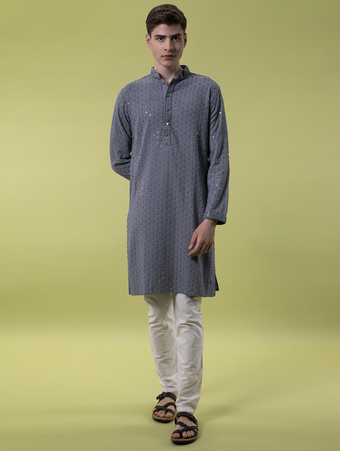 mandarin neck embroidered work straight kurta - 19148029 -  Zoom Image - 0