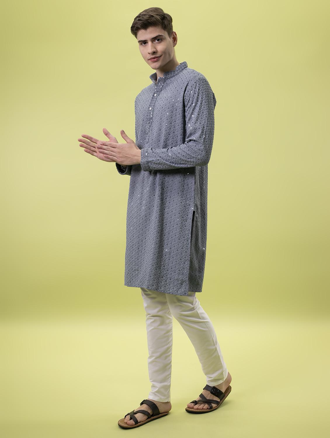 mandarin neck embroidered work straight kurta - 19148029 - Standard Image - 1