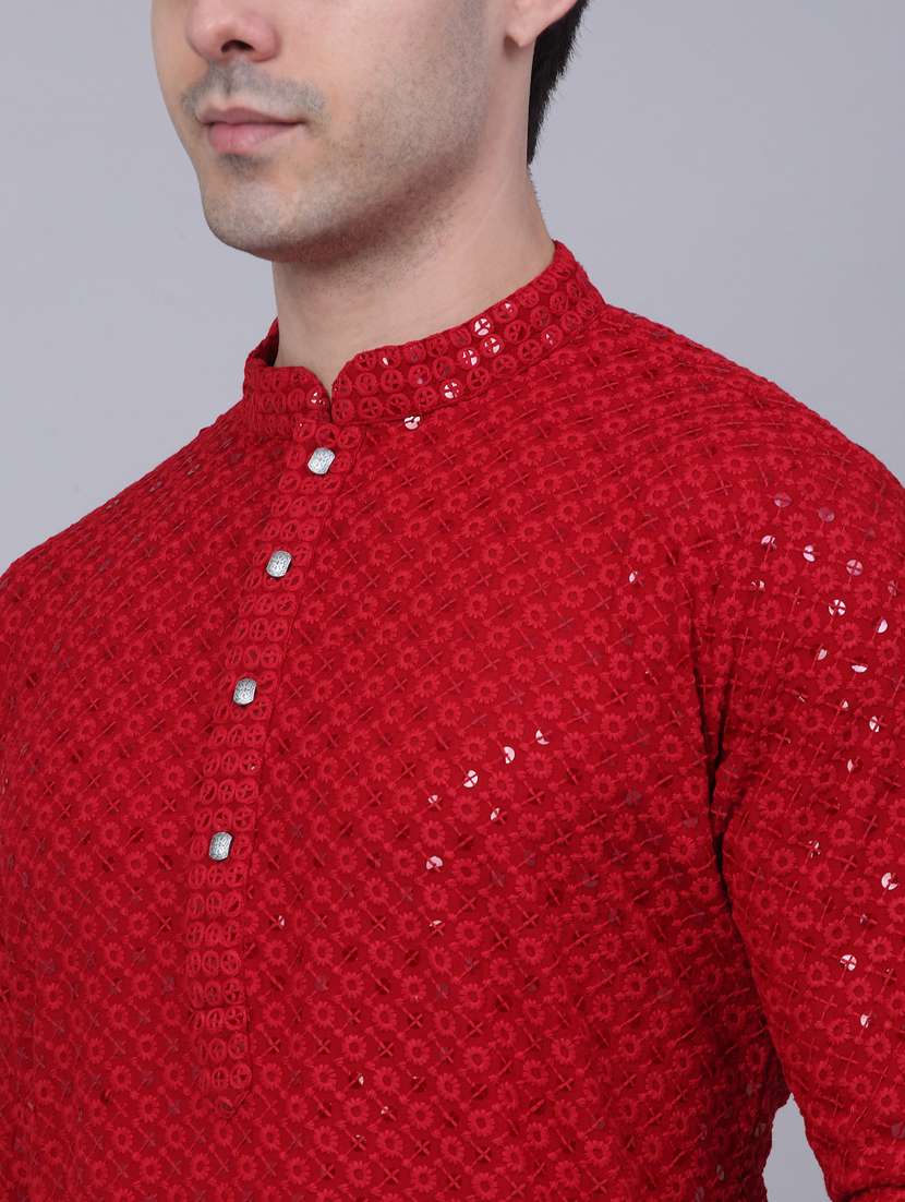 mandarin neck embroidered work straight kurta - 19148032 -  Standard Image - 4