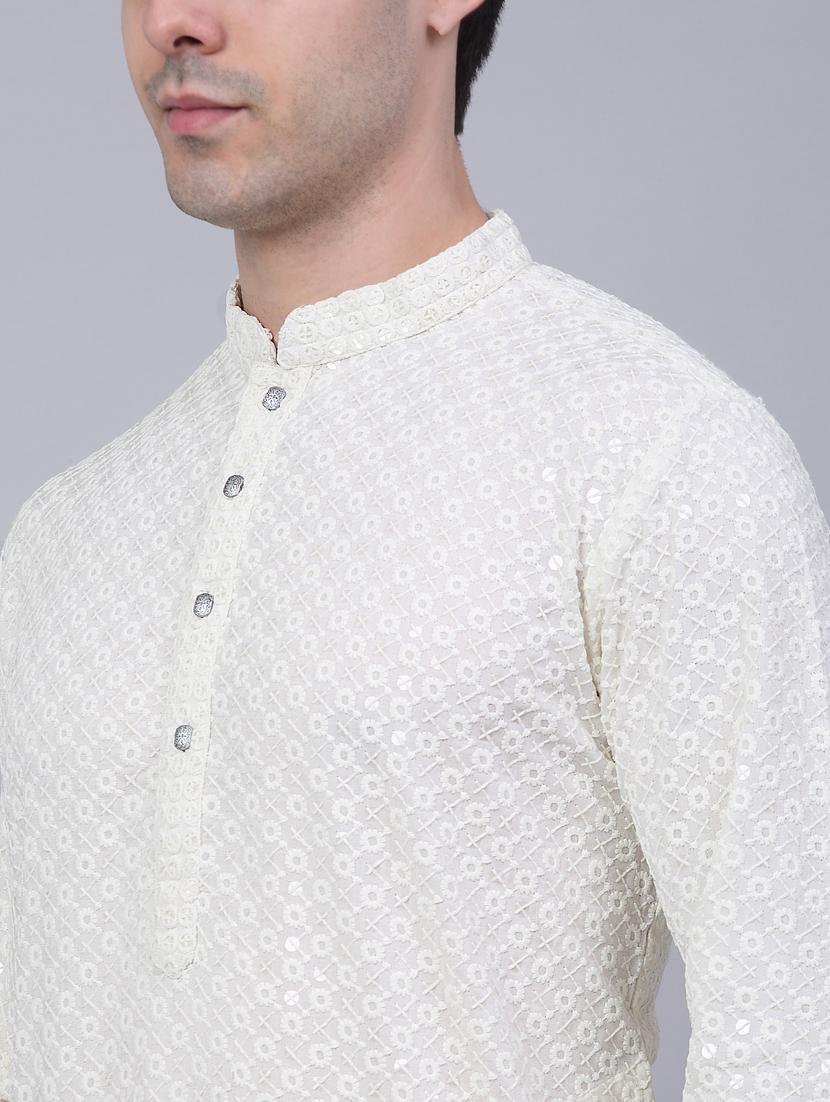 mandarin neck embroidered work straight kurta - 19148036 - Standard Image - 4