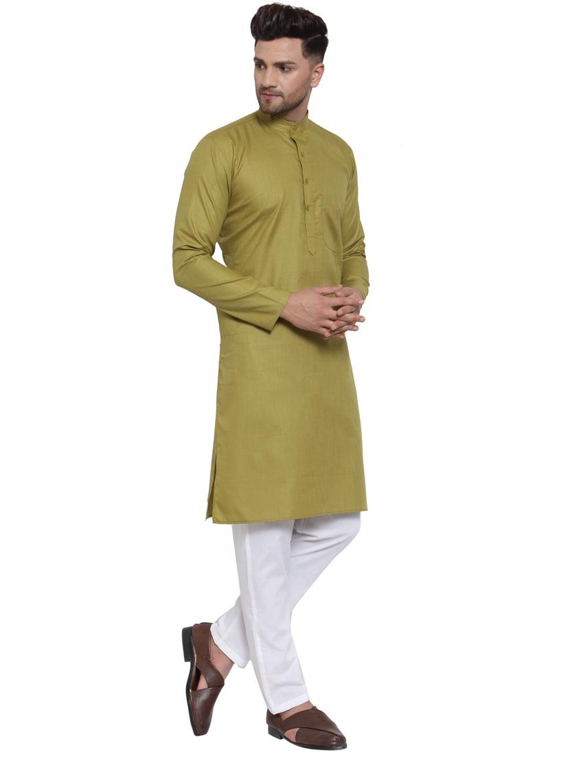 olive cotton kurta pyjama ethnic wear - 19148324 - Standard Image - 1