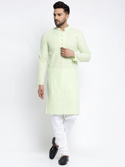 men embroidered mandarin neck kurta pyjama set - 19148384 - Standard Image - 0