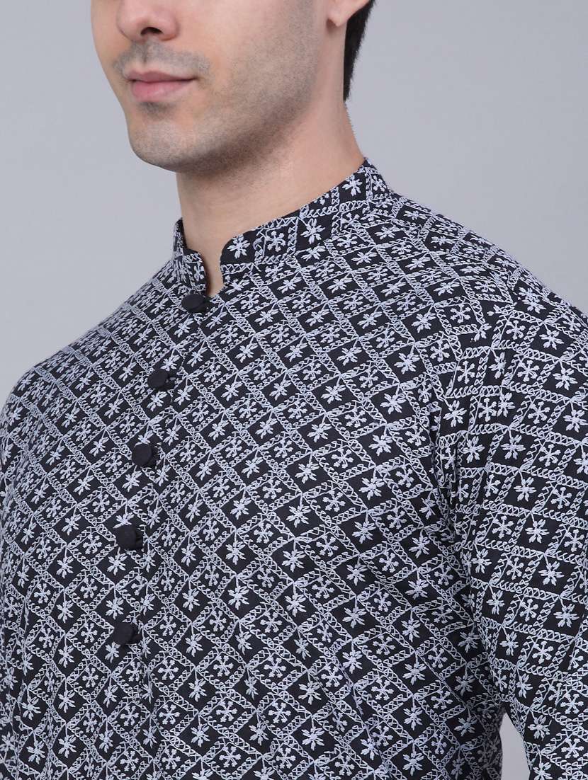 navy blue cotton kurta pyjama ethnic wear - 19148393 -  Standard Image - 4