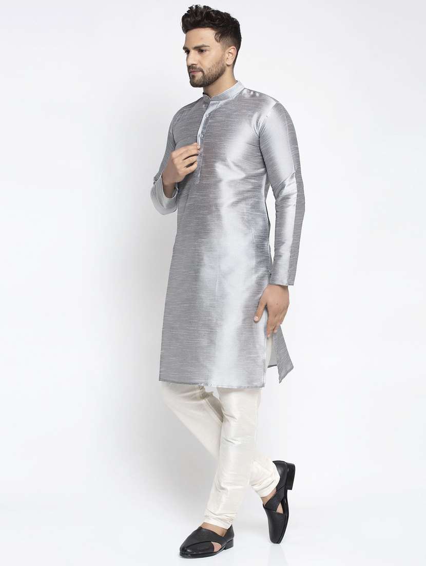 silver dupion kurta pyjama ethnic wear - 19148432 -  Standard Image - 1