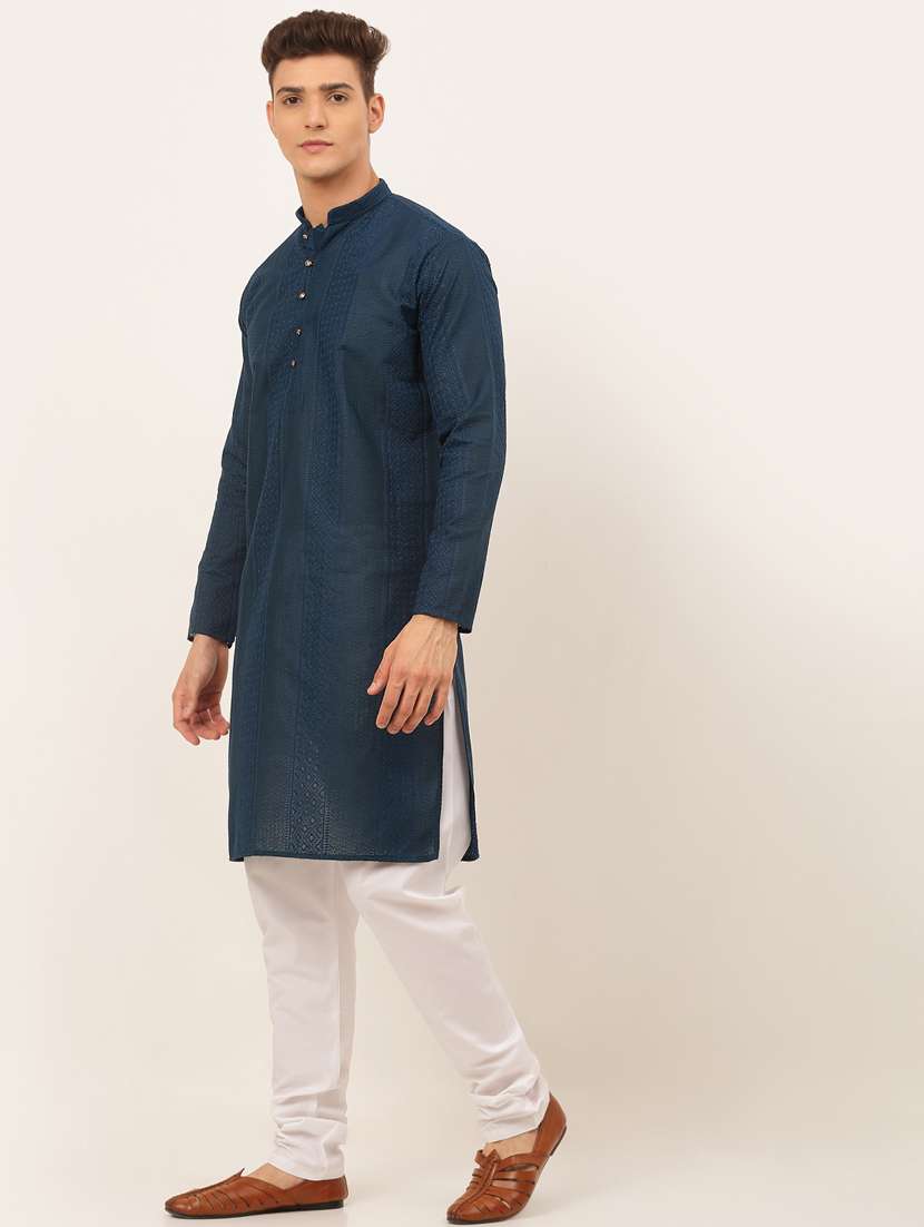 teal blue cotton kurta pyjama ethnic wear - 19148457 -  Standard Image - 1