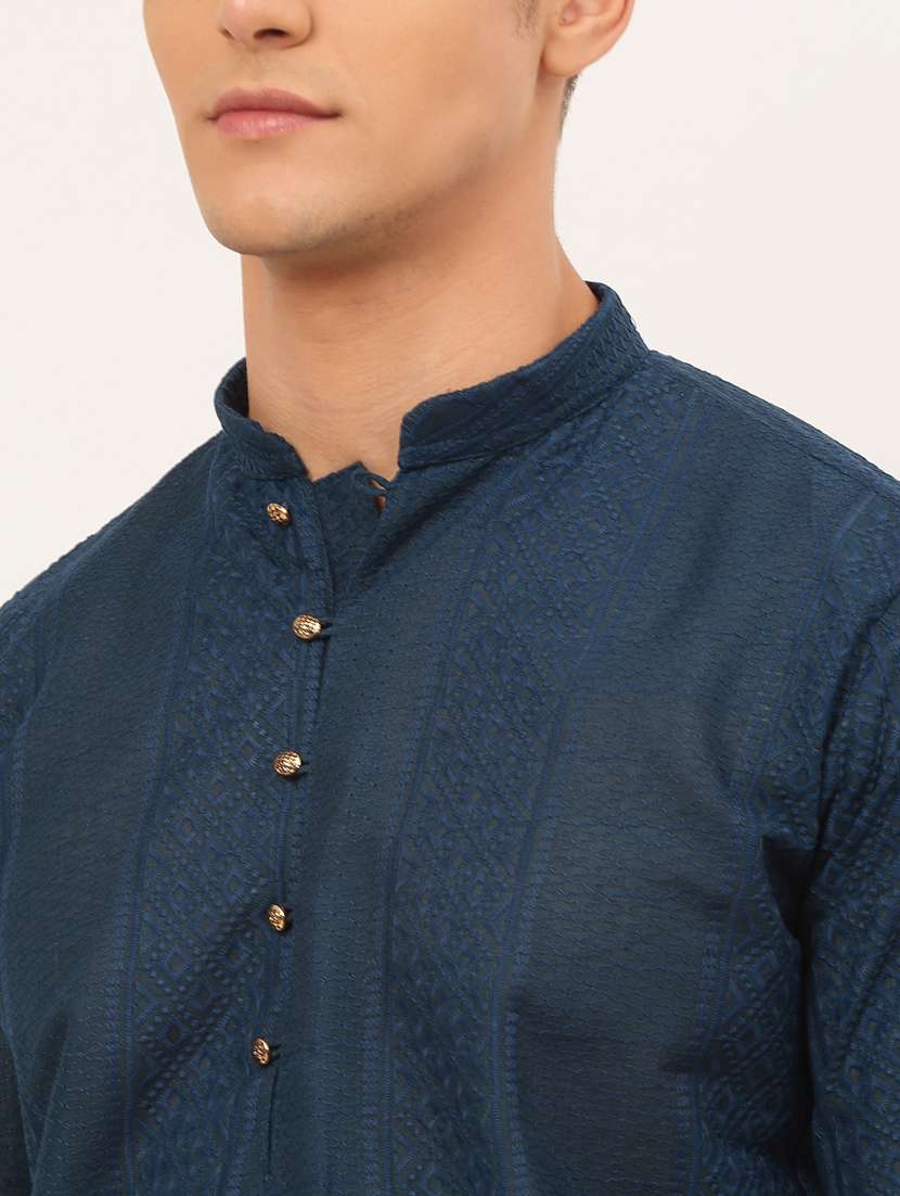 teal blue cotton kurta pyjama ethnic wear - 19148457 -  Standard Image - 4